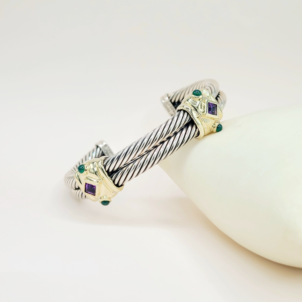 David Yurman Renaissance Station Bracelet With Amethyst And Green Onyx